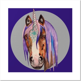 Magical unicorn horse in circle Posters and Art